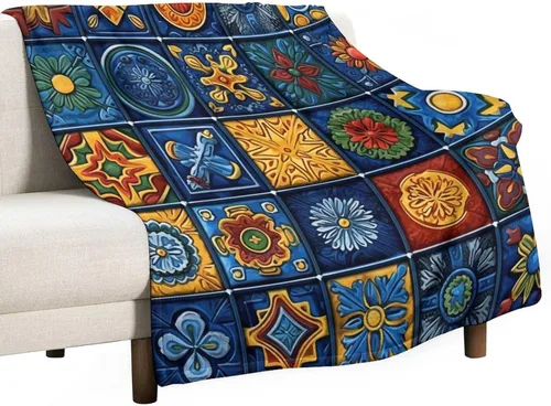 Miniatura 54 de Manta bohemia mexicana retro a rayas multicolor, manta bohemia étnica cálida de 30 x 40 pulgadas, suave manta de felpa mullida y acogedora manta