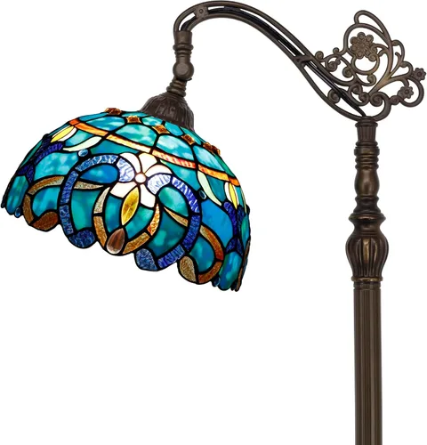 Miniatura 12 de Tiffany - Lámpara de pie con vitrales, 18.88 x 12 x 67 pulgadas, joyería rosa Luz de lectura antigua de cuello de cisne arqueado ajustable