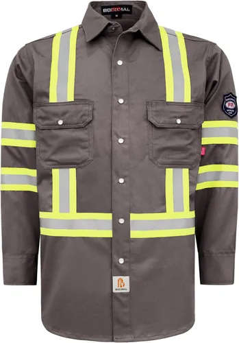 Miniatura 8 de BOCOMAL Camisas FR Alta Visibilidad/Alta Visibilidad Resistente a Llamas/Retardante de Fuego 7.5oz Camisas Reflectantes para Hombre Azul marino/alta