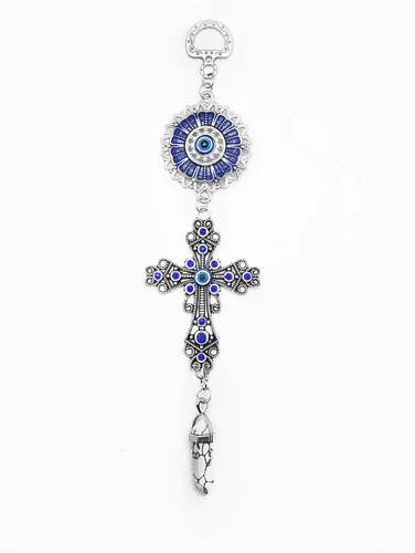 Miniatura 13 de LUCKBOOSTIUM Amuleto de cruz con incrustaciones de cristal azul y mandala azul de ojo malvado con piedra curativa colgante, dijes de naturaleza