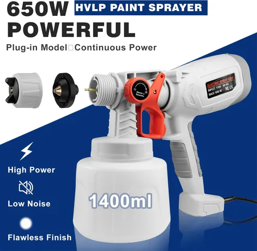 Miniatura 2 de Pulverizador de pintura, pulverizador de pintura eléctrico de 47.3 fl oz con 4 boquillas y 3 patrones, pistola de pulverización HVLP ultraligera