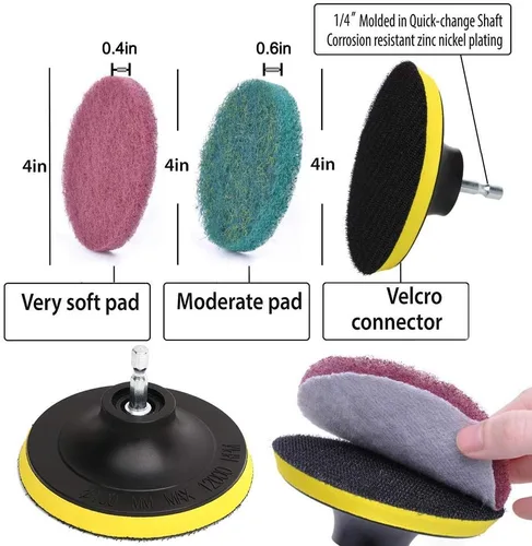 Miniatura 2 de DUOSHIDA - Kit de limpieza de 4 pulgadas con cepillo de limpieza de azulejos, 2 rigidez diferente, soporte de disco de 4 pulgadas con 6 almohadillas