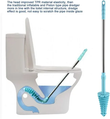 Miniatura 3 de Émbolo de inodoro flexible y removedor de obstrucciones para inodoros con sifón, émbolo de baño resistente con mango ABS, tubo de acero inoxidable