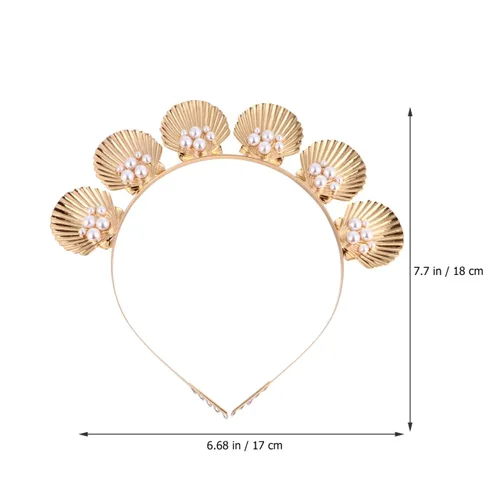 Miniatura 2 de minkissy Diadema de concha de perlas doradas, accesorio para el cabello para mujeres y niñas, vacaciones, boda, fiesta, cosplay, ligero y decorativo