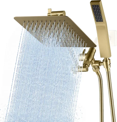 G-Promise Juego de cabezal de ducha cuadrado doble de 8 pulgadas, cabezal de ducha de lluvia, varita de ducha de mano con manguera extra larga de 71