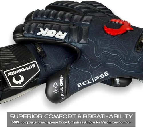 Miniatura 3 de Guantes profesionales de portero de fútbol Renegade GK Eclipse (tallas 6-12, nivel 5) Fingersaves y agarre EXT de 4 + 0.118 mm con sede en EE. UU