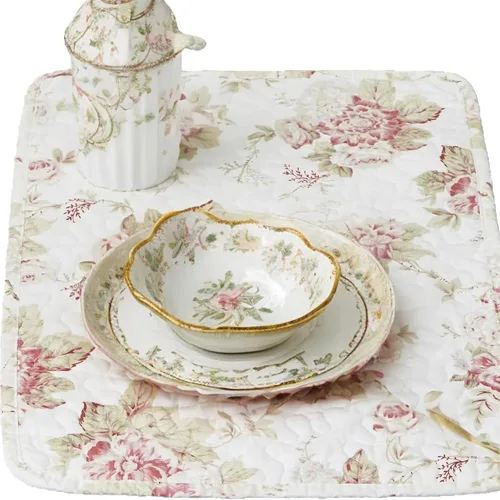 Miniatura 7 de DaDa Bedding - Juego de 4 manteles individuales para mesa de comedor, diseño de rosas de cabaña, acolchado, de algodón, delicadas, flores, jardín