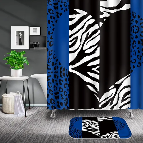Miniatura 2 de Poedist - Juego de cortinas de ducha para baño, 4 piezas, diseño de leopardo azul brillante, incluye cortinas de ducha y tapetes para baño