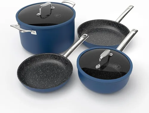 Kitchen Academy Juego de utensilios de cocina antiadherentes de cerámica de titanio de plasma – Juego de 6 ollas y sartenes de inducción