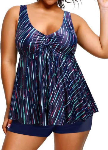 Miniatura 4 de Daci Traje de baño tankini de talla grande para mujer, traje de baño fluido con control de abdomen corto de dos piezas