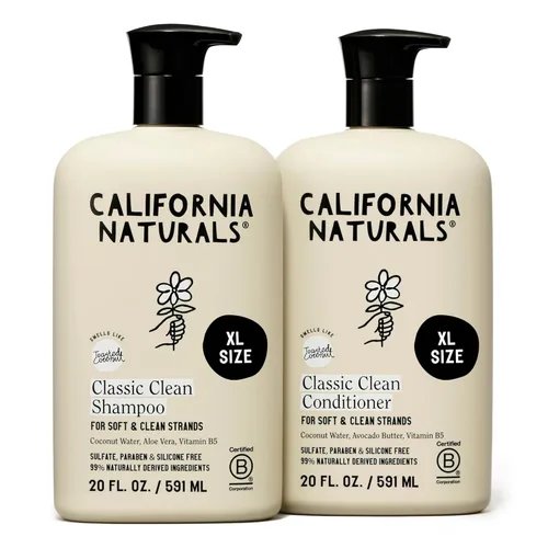 California Naturals - Champú y acondicionador de coco, natural, vegano, sin crueldad, siliconas, parabenos y sulfatos, para todo tipo de cabello, 20