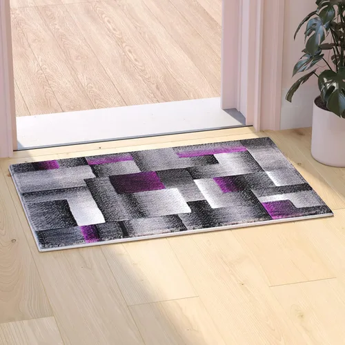 Miniatura 22 de Flash Furniture Elio Collection - Alfombra de área con patrón de bloques de color, alfombra de olefina azul de pelo alto, alfombra de área de 2 x 3