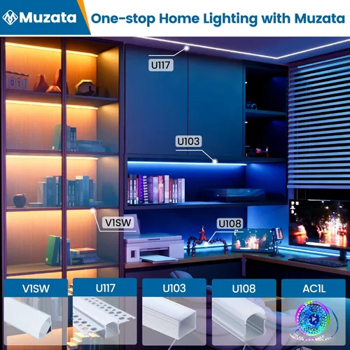 Miniatura 7 de Muzata Paquete de 10 canales LED de tamaño grande de 3.3 pies/3.3 ft, canal difusor de tira LED negro con cubierta difusora blanca esmerilada