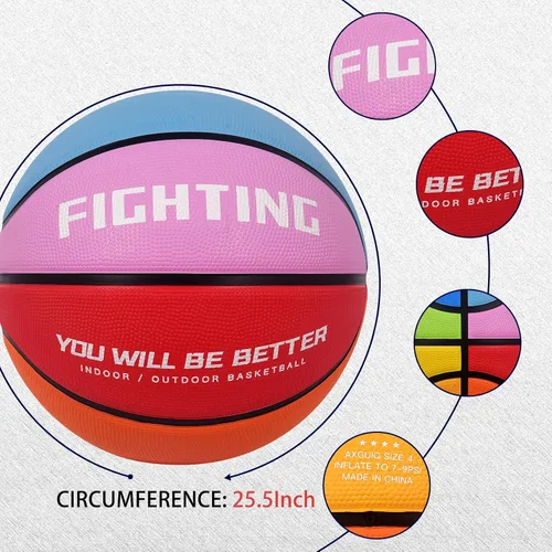 Miniatura 7 de Baloncesto de goma gruesa para niños y jóvenes, tamaño 3/4/5/6/7, para exteriores, colorido, 22/25.5/27.5/28.5/29.5 pulgadas, para regalos