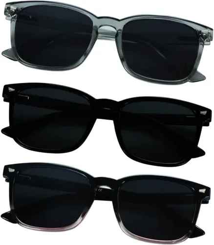 Miniatura 14 de YEIN 3 Pack Sunglasses for Men and Women, UV Protection Outdoor Glasses Vintage Square Full Frame Muse_clear azul+gris claro+champán