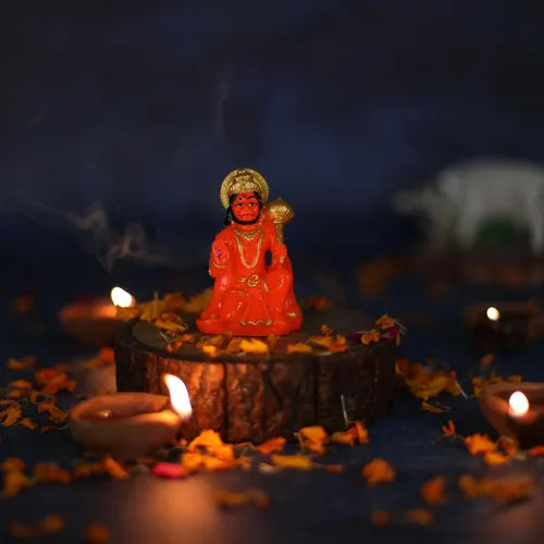 Miniatura 3 de Ídolo de Bajrang Bali Lord Hanuman Ji de color naranja hecho a mano en postura de bendición Ídolo de Dios mono hindú Ídolo para automóvil