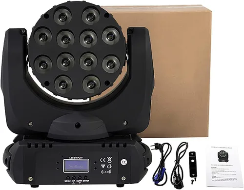 Miniatura 7 de SHEHDS Luz de Cabeza Móvil Wash LED 12x12W RGBW 4 en 1 Luces de DJ Iluminación Profesional 9/16 Canales DMX512 Efecto Estrobo Activo por Sonido