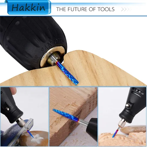 Miniatura 6 de Hakkin Juego de 20 rebabas rotativas de carburo, fresas de extremo CNC, vástago de 1/8 pulgadas, molino de extremo de nariz de bola de revestimiento