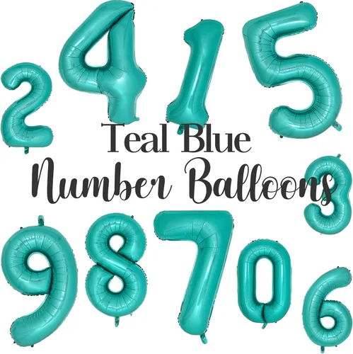 Miniatura 4 de Globos de color verde azulado con el número 0 de 40 pulgadas, globos grandes de papel de aluminio azul turquesa para mujer, decoraciones