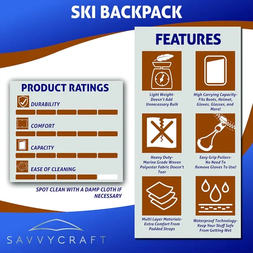 Miniatura 8 de Savvycraft Bolsa para botas de esquí, mochila de esquí de 50L para botas de esquí y snowboard, cascos, guantes y accesorios, Azul, Mochila de esquí