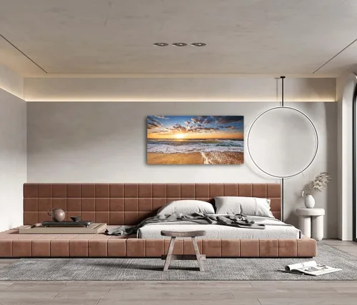 Miniatura 4 de Jiuqinghua Lienzo decorativo grande para pared, diseño de amanecer sobre el mar, 1 panel, océano, playa, olas, paisaje, pintura, obra de arte