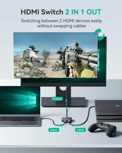 Miniatura 2 de GANA Interruptor HDMI 2.1, divisor de conmutador HDMI 8K bidireccional 2 en 1 salida, 4K @120Hz, 8K @60Hz, 48Gbps aluminio Ultra HD HDMI Hub Gris