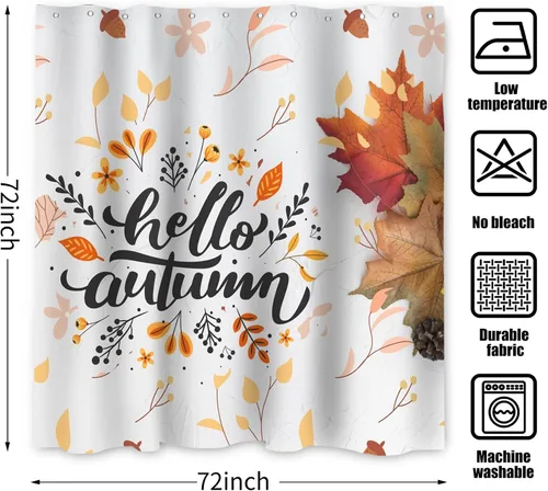 Miniatura 7 de Cortina de ducha de otoño, hola otoño, hojas de arce, flores amarillas, rústica, granja, Acción de Gracias, lavable a máquina, impermeable, tela