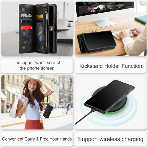 Miniatura 6 de Asuwish Funda de teléfono para Samsung Galaxy Note 20 Glaxay Note20 5G con cremallera, funda desmontable con protector de pantalla de vidrio