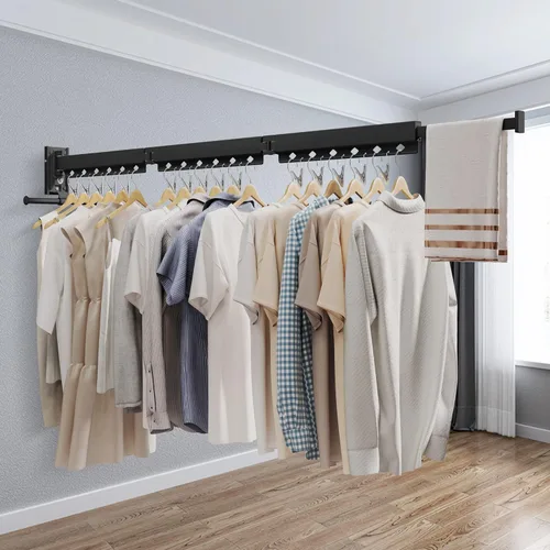 Miniatura 7 de ZdwCyl Percha de ropa montada en la pared, estante de secado de ropa de aluminio, ahorro de espacio, retráctil, agujeros a prueba de viento