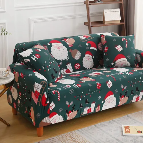 Miniatura 2 de Yiran - Funda de sofá verde de Navidad, protector de muebles para niños y mascotas con Santa Claus impreso, funda elástica para sofá de 3 plazas