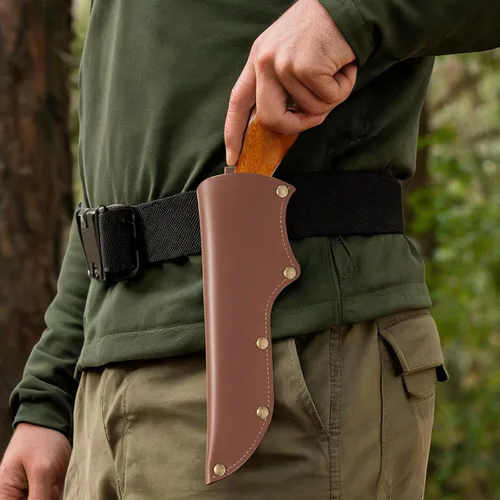Miniatura 4 de Mora - Funda para cuchillo, funda de cuchillo de cuero marrón para cinturón con lazo de transporte vertical para cinturón, funda gruesa