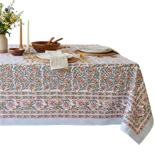 Miniatura 51 de ATOSII Mantel 100% algodón, Amara, floral, hecho a mano, rectangular, de lino, para cocina, comedor, fiestas, bodas, exteriores, picnics, Pascua