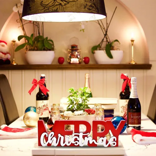 Miniatura 4 de GHOSTMAGIC Letrero de Feliz Navidad, Decoración de Navidad de Madera, Centro de Mesa Independiente, Decoración de Fiesta de Navidad para Mesa