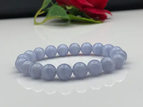 Miniatura 4 de Pulsera elástica con cuentas de ágata de encaje azul natural