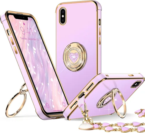 Miniatura 10 de XYZ para Funda de iPhone Xs Max con Soporte, Funda de Teléfono con Doble Soporte de Anillo, Funda de Amor-Corazón Linda de Lujo con Brillantina
