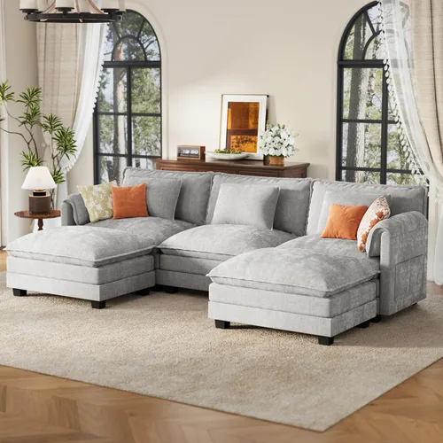 Miniatura 70 de ELUCHANG Sofá modular de gran tamaño de 79 pulgadas, cómodo sofá en forma de nube para sala de estar, sofá en forma de L con otomana, sofá de Negro