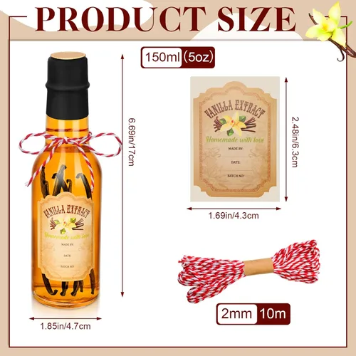 Miniatura 2 de Tioncy 16 botellas vacías de extracto de vainilla para botella de vidrio casera con tapa, banda retráctil, calcomanía, manualidades, regalo de boda