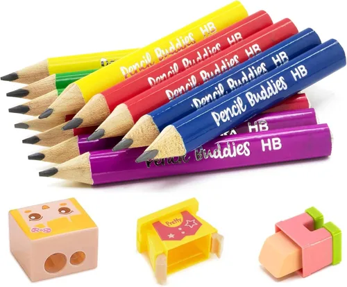 Lápices cortos jumbo para niños, preescolares, jardín de infantes, niños pequeños y principiantes, 12 lápices de grasa #2 con agarre triangular, 1