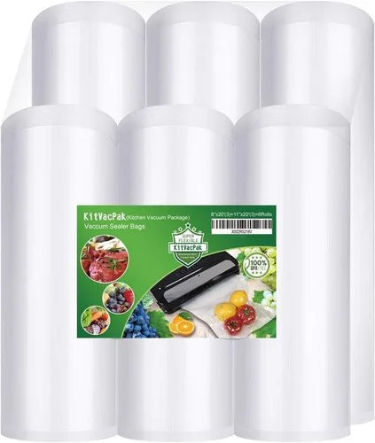 Paquete de 6 bolsas selladoras al vacío de 8 x 20 pies (3 rollos) y bolsas selladoras al vacío de 11 x 20 pies (3 rollos) sin BPA y resistentes, de