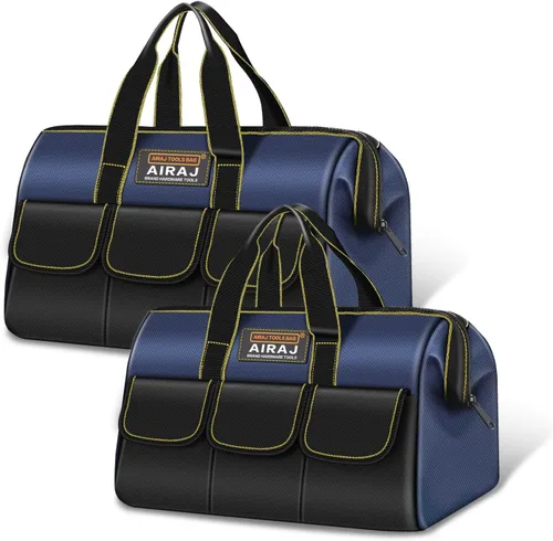 AIRAJ - Juego de 2 bolsas de herramientas | Bolsa de herramientas portátil de 14 y 16 pulgadas | Bolsas de herramientas de boca ancha para hombres y