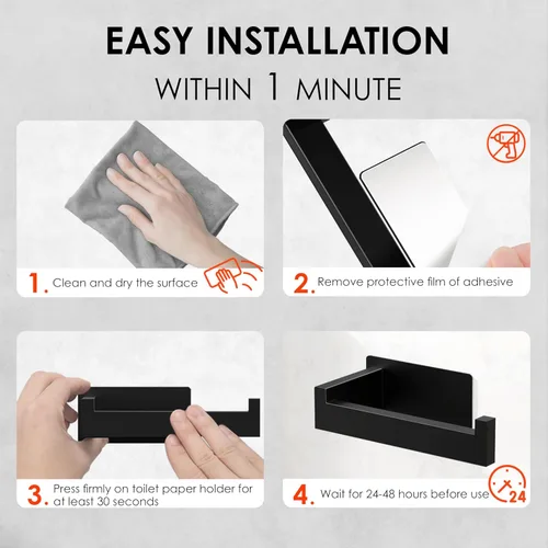 Miniatura 8 de Auxmir Soporte de papel higiénico negro mate, soporte de rollo de papel higiénico autoadhesivo para montaje en pared, acero inoxidable SUS304