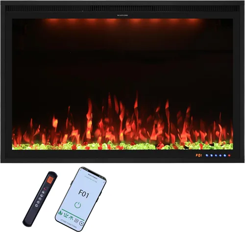 Valuxhome Inserto de chimenea eléctrica empotrada de 40 pulgadas y montado en la pared con aplicación, toque de pantalla y control remoto, 13