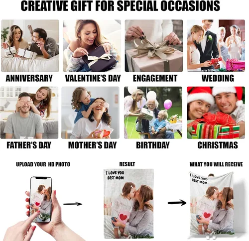 Miniatura 4 de Manta personalizada con collage de fotos, texto, mantas con imágenes personalizadas, regalos para cumpleaños, bodas, para madres, papás, manta