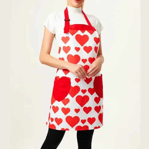Miniatura 4 de Love Potato Delantal de cocina de corazones ajustables con bolsillos para mujeres y niñas, rojo