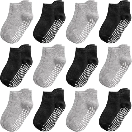 Tphon Calcetines antideslizantes para niños pequeños, 12 pares de calcetines de agarre para niños y niñas, calcetines de tobillo con agarre para
