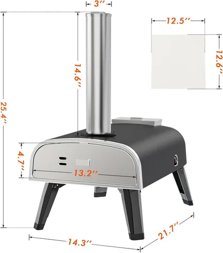 Miniatura 8 de aidpiza Horno de pizza al aire libre de 12 pulgadas, horno de pizza de leña de pellets para exteriores, horno de pizza portátil de acero inoxidable