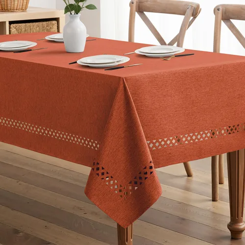 Miniatura 20 de MIULEE Mantel redondo de poliéster de lino beige con recortes decorativos, impermeable, resistente a las manchas y al encogimiento, 60 x 60