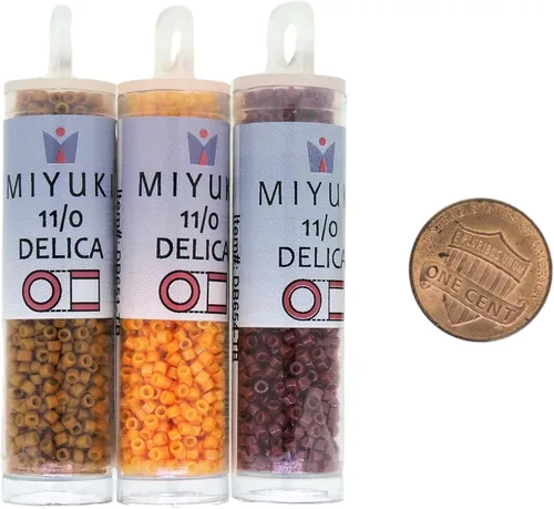 Miniatura 7 de Miyuki Paquete de cuentas de semillas Delica: tamaño 11/0, calabaza opaca DB653, calabaza opaca DB651, arándano opaco DB654 - 3 tubos de 0.25 oz ea
