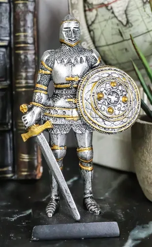 Miniatura 2 de Ebros Gift Figura en miniatura medieval renacentista de caballero real con espada de daga y escudo redondo, 5 pulgadas de alto, traje de armadura