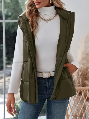 Miniatura 2 de Danedvi Chaleco acolchado sin mangas con cremallera para mujer, con cuello alto, con bolsillos